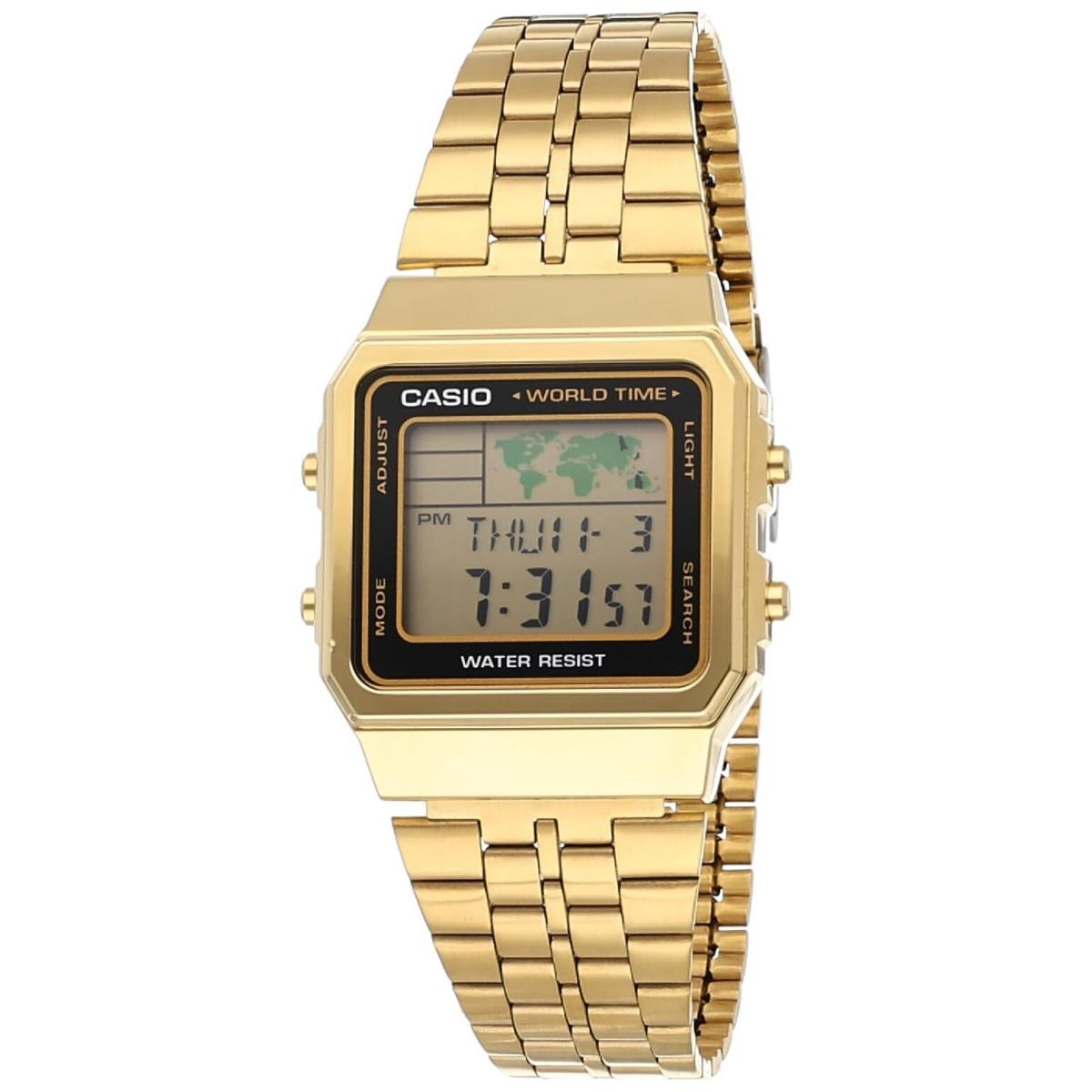 Casio A500WGA-1D Vintage - World Time Watch Digital Quartz - Lcd Dial - Gold