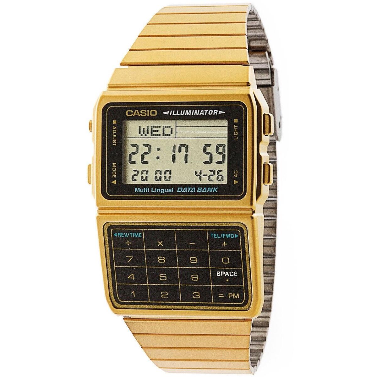 Casio DBC611G-1 Men`s Vintage Gold Tone Metal Band Data Bank Calculator Watch - Neutral Dial, Gold Band