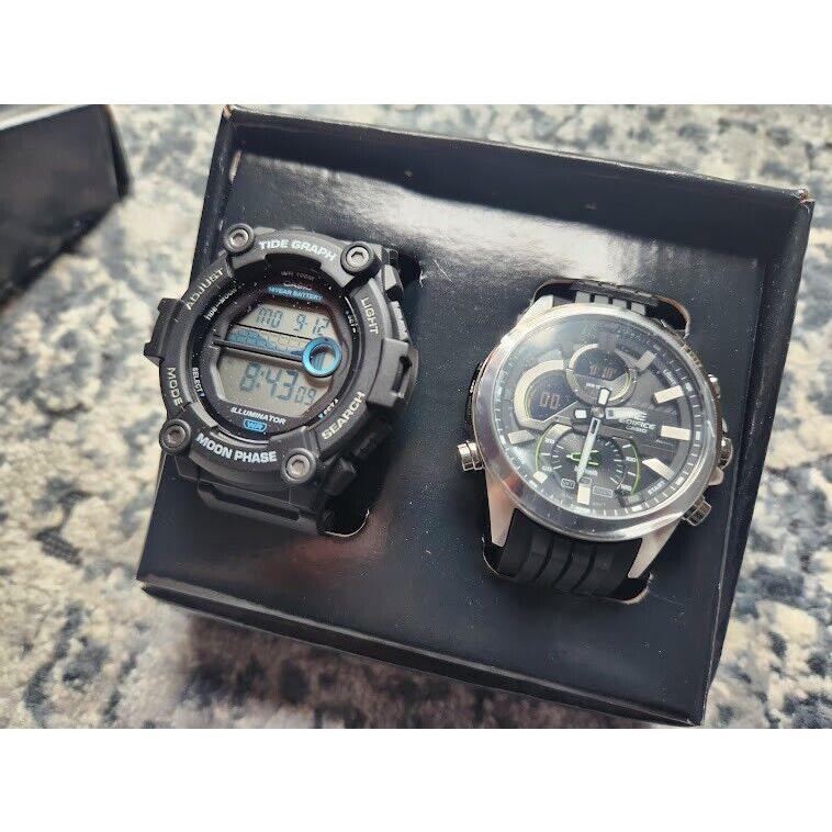 Casio Men`s Watch Edifice Black Bluetooth ECB30P-1A + WS1300H-1A - 2 Watch Set