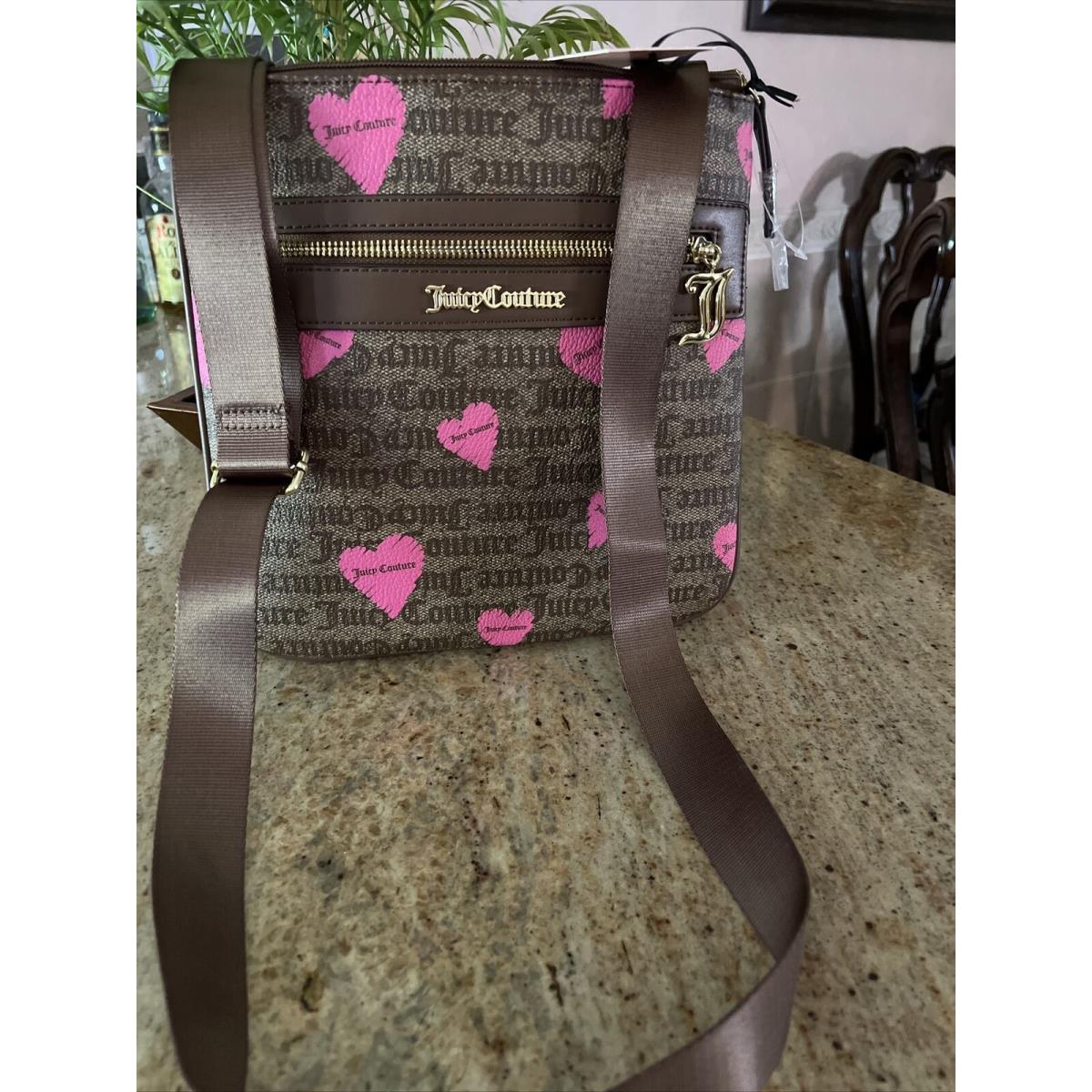 Juicy Couture Chestnut Chino Pink Hearts Gold Crossbody Bag Purse