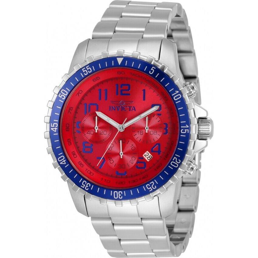 Invicta Men`s 45mm Specialty Pilot Chronograph Red Dial Bracelet SS Watch