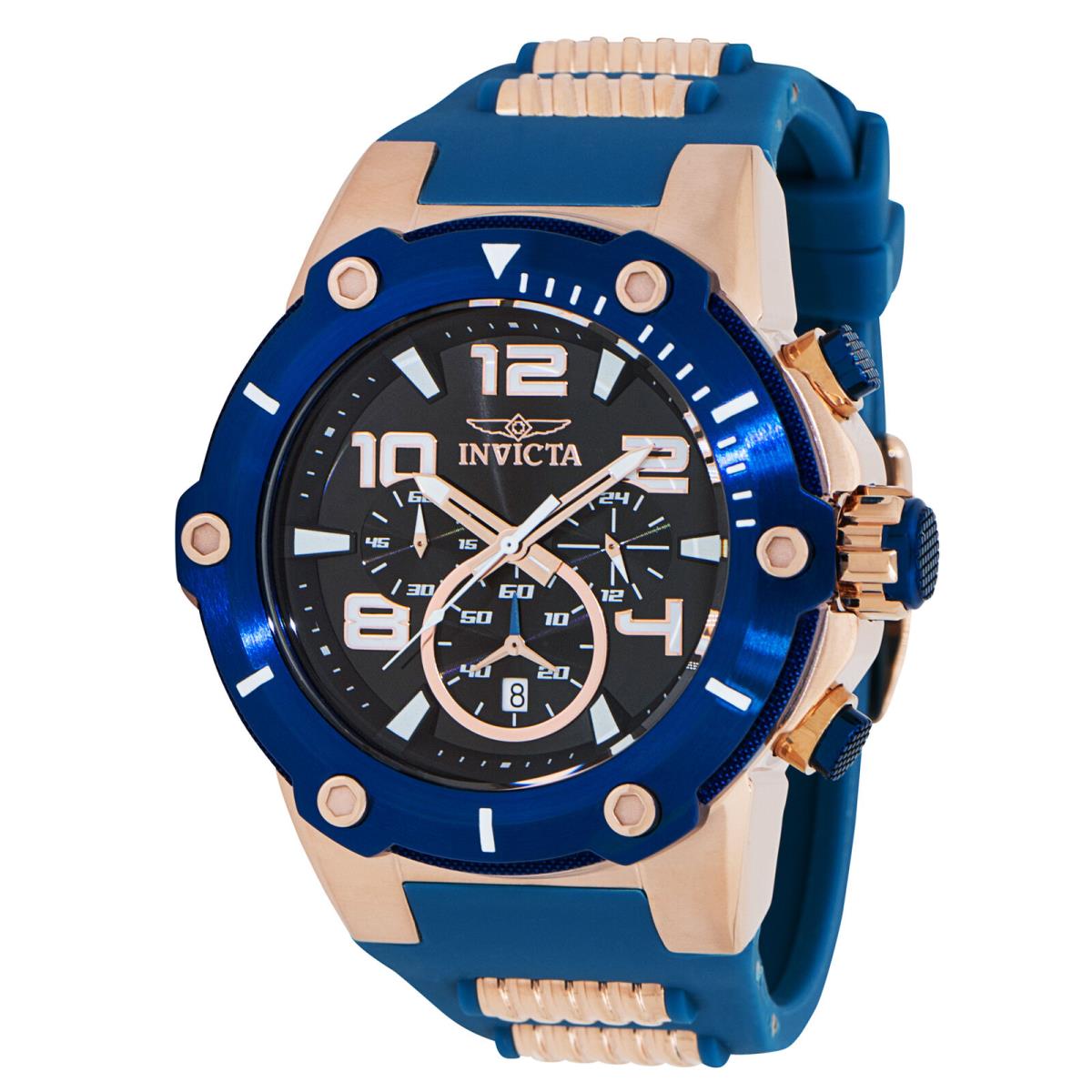 Invicta Speedway Chronograph Quartz Black Dial Men`s Watch 40896 - Dial: Black, Band: Two-tone (Blue and Gold-tone), Bezel: Black