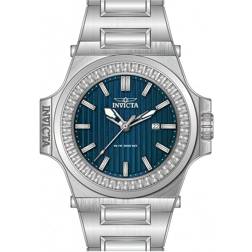 Invicta Akula 43380 Blue Dial Crystal Accent Men`s Stainless Steel Watch - 58mm - Dial: Blue, Band: Silver, Bezel: Silver
