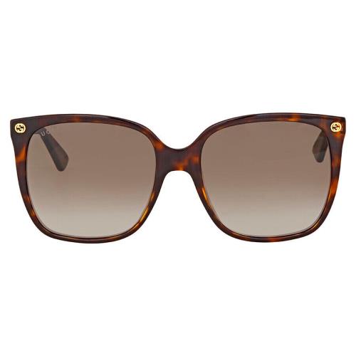 Gucci GG0022S Womens Cat Eye Sunglasses Brown Tortoise Havana/grey Gradient 57mm