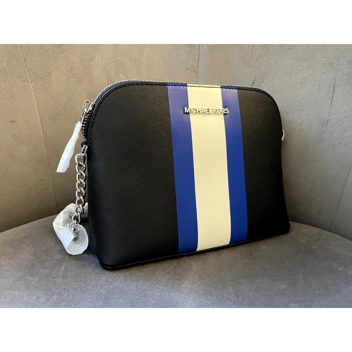 Michael Kors Cindy Center Stripe Dome Saffiano Crossbody Bag Black Blue  White - Michael Kors bag - 026122348066 | Fash Brands