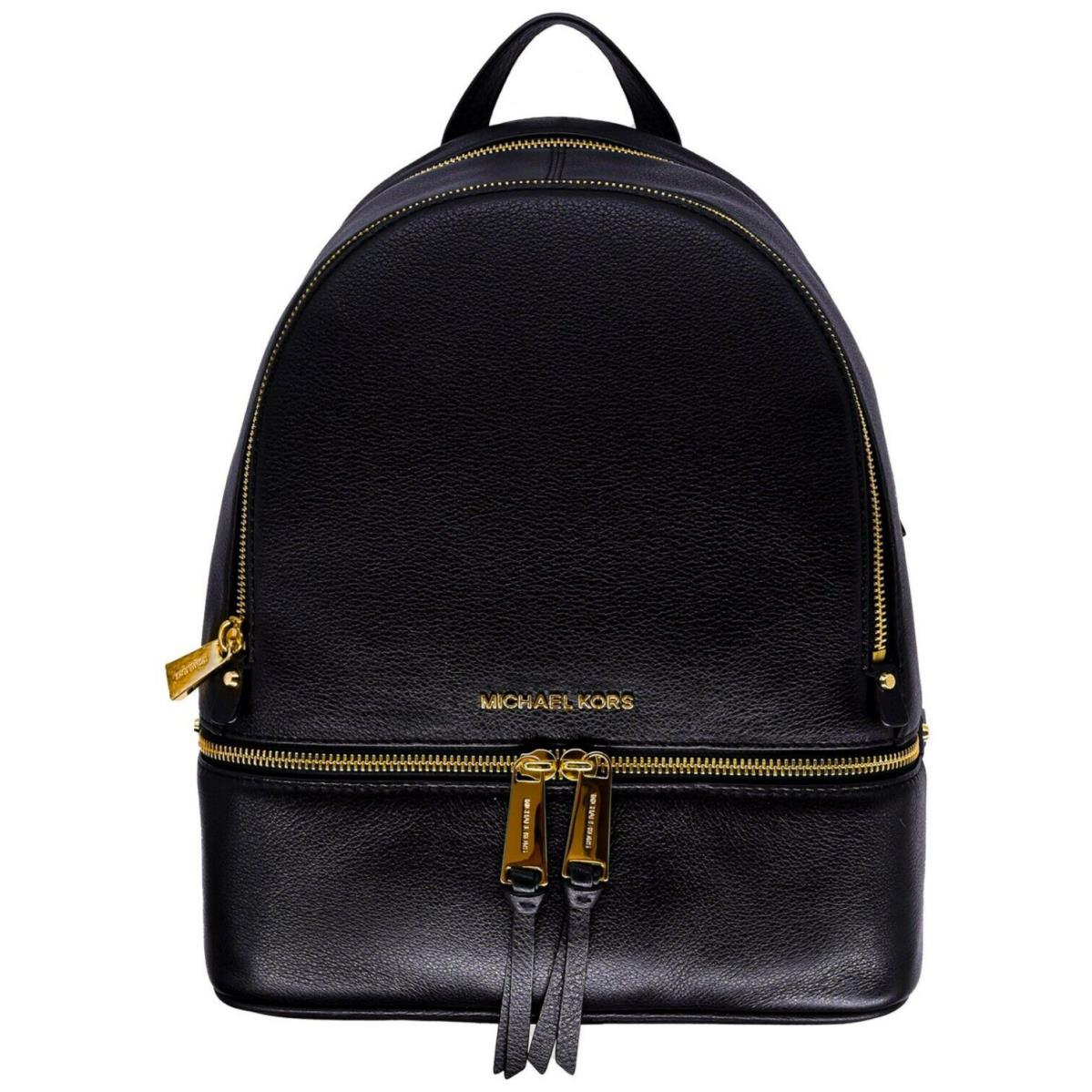 Michael Kors Rhea Zip Medium Backpack Black Leather Travel School Bag