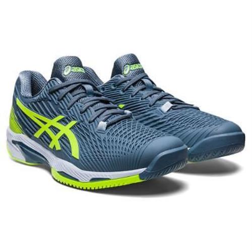 Asics Men`s Solution Speed FF 2 Tennis Shoes Steel Blue and Hazard Green