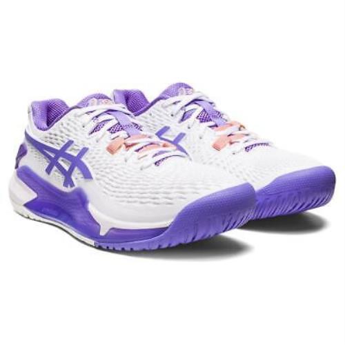 Asics Women`s Gel-resolution 9 Tennis Shoes White and Amethyst
