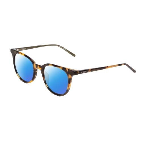 Dkny DK507S Women Cateye Designer Polarized Sunglasses Tokyo Beige Tortoise 49mm Blue Mirror Polar