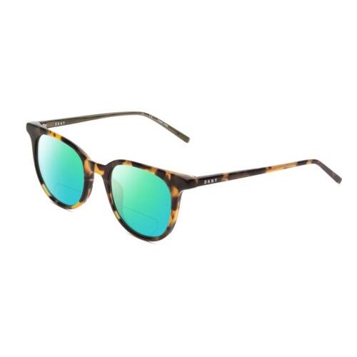 Dkny DK507S Ladies Cateye Polarized Bifocal Sunglasses Tokyo Beige Tortoise 49mm Green Mirror