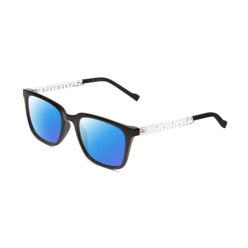 Dkny DK5015 Ladies Rectangle Polarized Sunglasses in Black Clear Crystal 52 mm Blue Mirror Polar