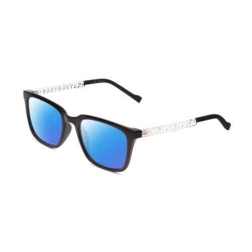 Dkny DK5015 Ladies Rectangle Polarized Sunglasses in Black Clear Crystal 52 mm Blue Mirror Polar