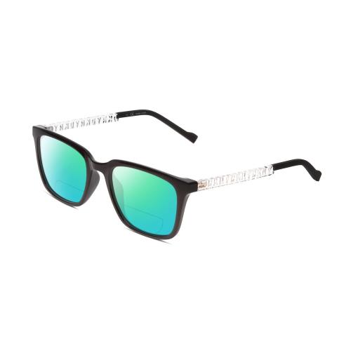 Dkny DK5015 Ladies Polarized Bifocal Reading Sunglasses Black/clear Crystal 52mm Green Mirror