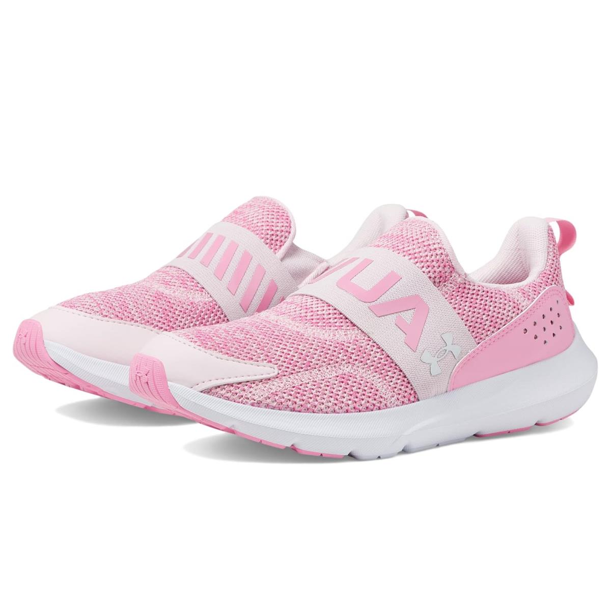 Girl`s Sneakers Athletic Shoes Under Armour Kids Surge 3 Slip-on Big Kid Prime Pink/Flamingo/Metallic Silver