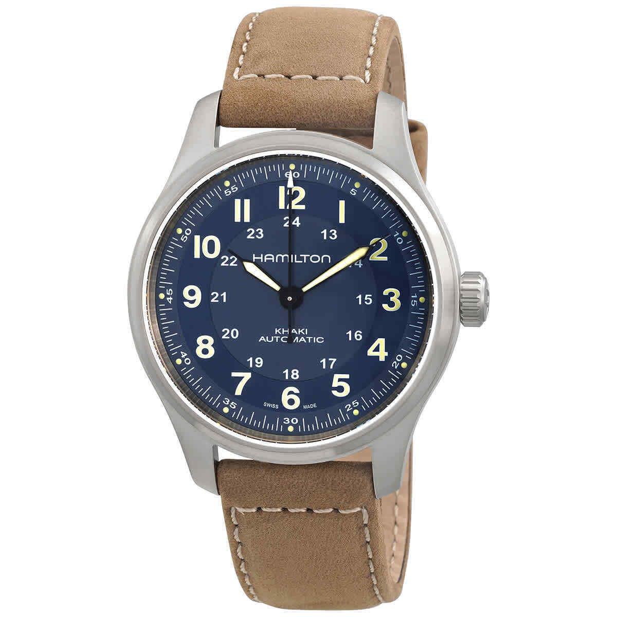 Hamilton Khaki Field Automatic Blue Dial Men`s Watch H70545540 - Dial: Blue, Band: Brown, Bezel: Gray