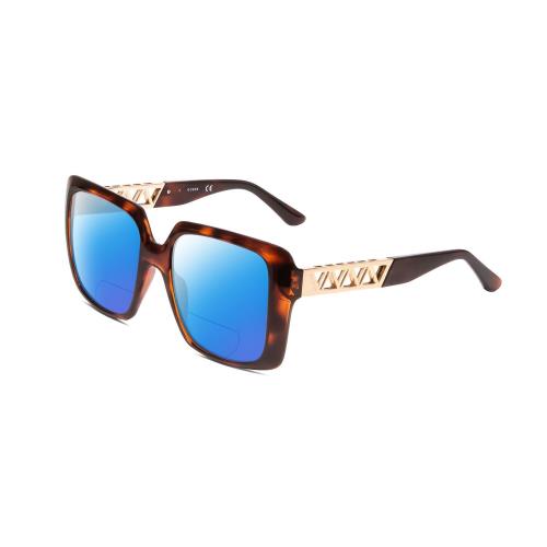 Guess GU7689 Ladies Polarized Bifocal Sunglasses Tortoise Havana Brown Gold 55mm Blue Mirror