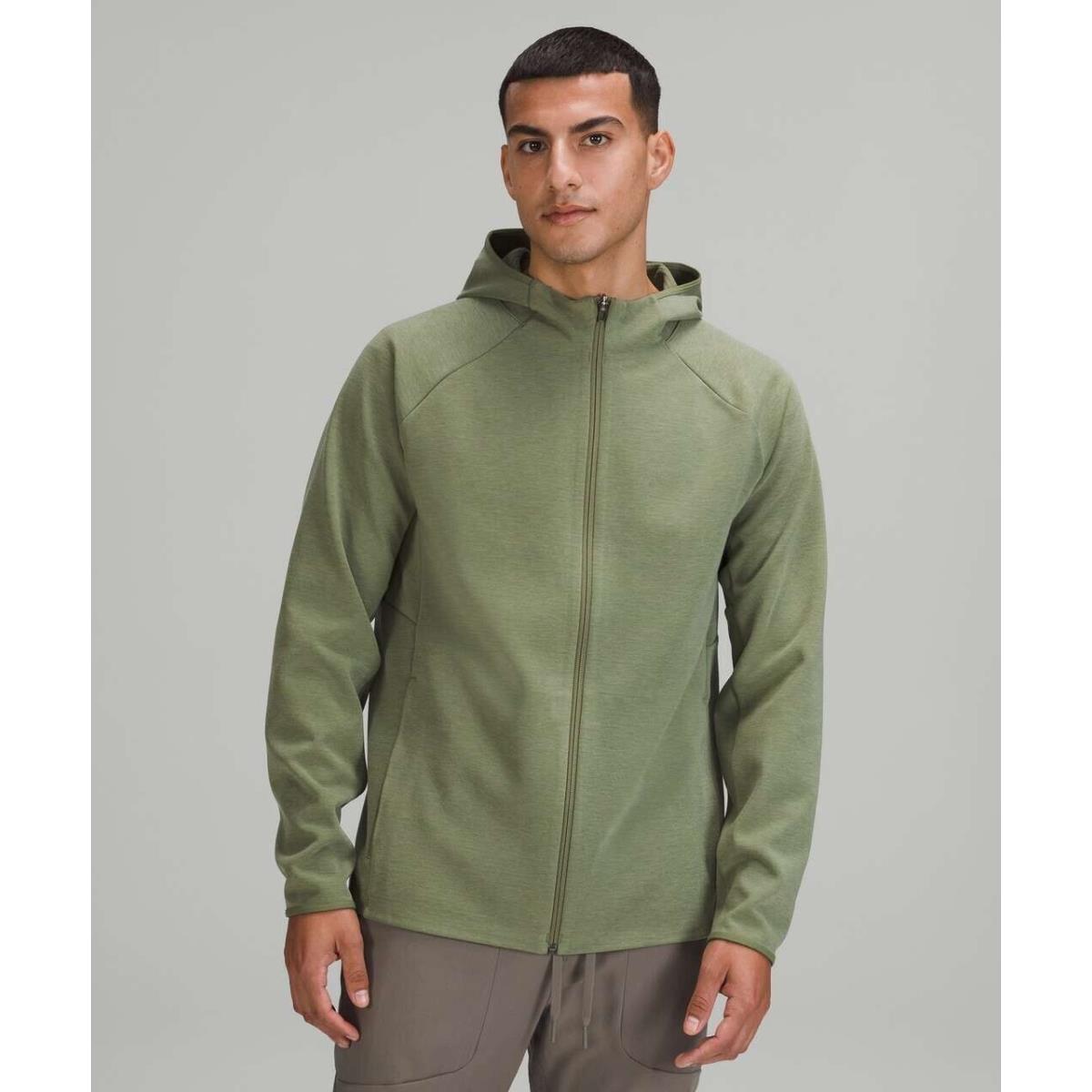 Lululemon Men`s Gridliner Fleece Zip Hoodie Size M Heathered Green Twill