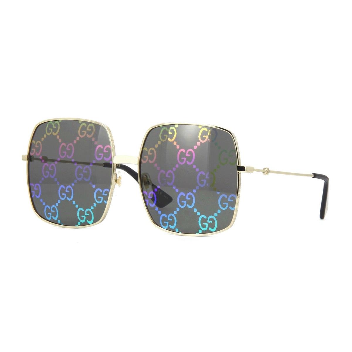 Gucci GG0414S Gold/grey Monogram Mirrored 003 Sunglasses - Frame: Gold, Lens: Green