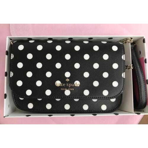 Kate Spade Cheers Charming Polka Dot Boxed Chain Crossbody Clutch Bag. Black