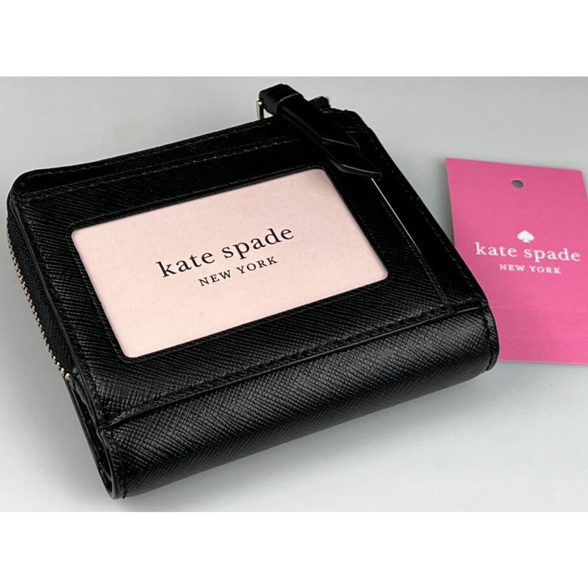 Kate Spade Boxed Small Zip Bifold Wallet Black Saffiano Leather New