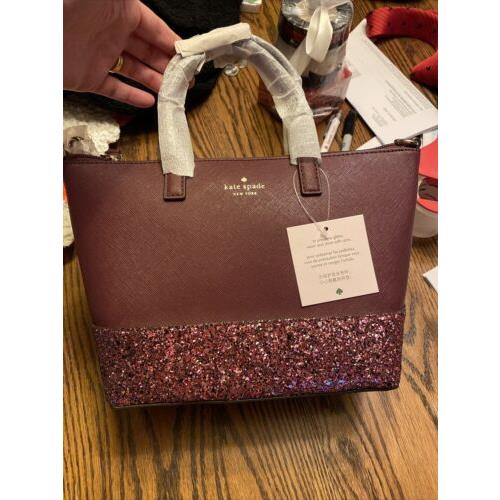 Kate Spade Greta Court Ina Glitter Handbag Cherrywood Small Satchel  