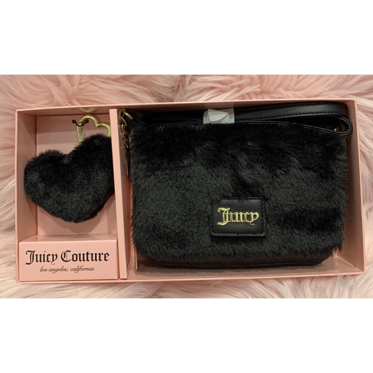 Juicy Couture Black Fur Crossbodybag Heart Pom Pom Keychaincharm Giftset