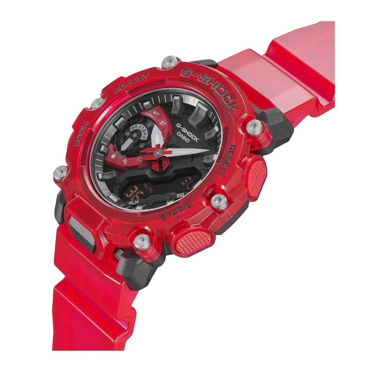 Casio Men`s Watch Sound Wave World Timer Analog Digital Red Strap GA2200SKL-4A