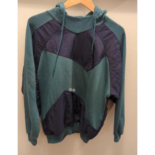 Vintage Adidas Pullover Mens M Hoodie Hiker Green Navy Blue Sweatshirt Nylon