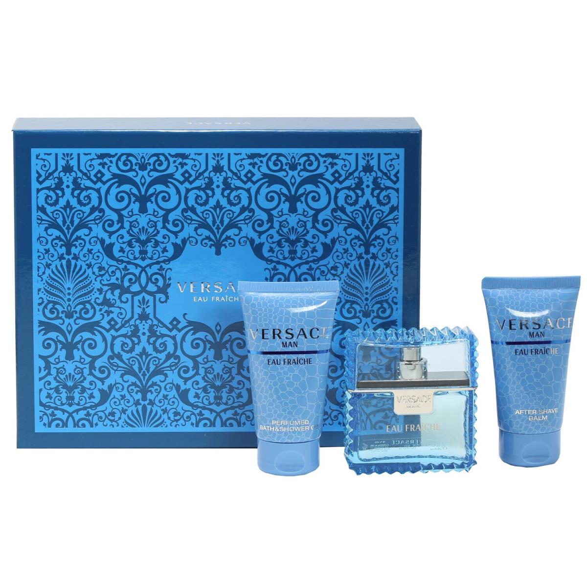 Versace Eau Fraiche Gift Set 1.7oz Edt 1.7oz Gel 1.7oz After Shave Balm 3pc