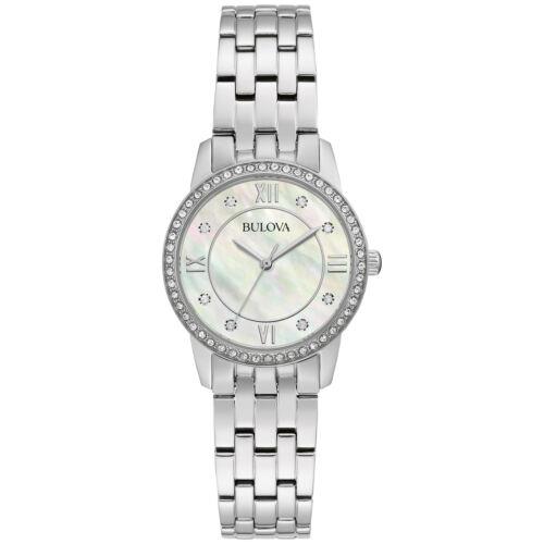 Bulova Women`s Classic 32mm Quartz Watch Crystal Bezel 96X155 - Dial: White, Band: Silver Tone, Other Dial: