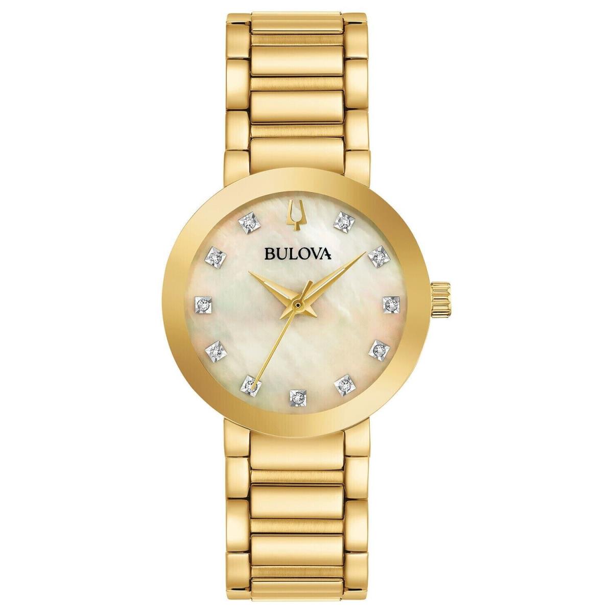 Bulova Futuro Modern Women Watch Stainless Steel Gold Tone Diamond Index 97P133