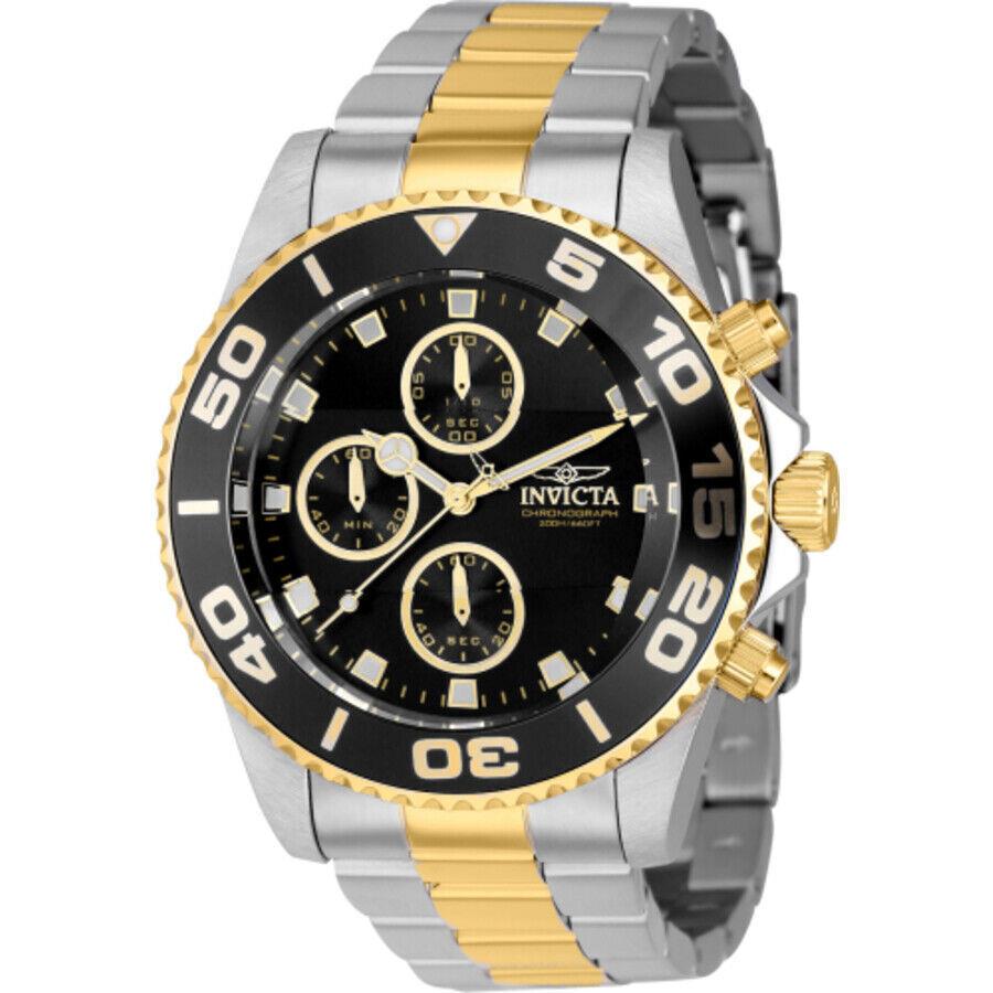 Invicta Men`s Pro Diver Chronograph Black Dial Two Tone Stainless Steel Watch 43407