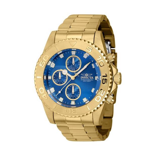 Invicta Men`s Chronograph Pro Diver Blue Dial Gold Tone Bracelet Watch 43409