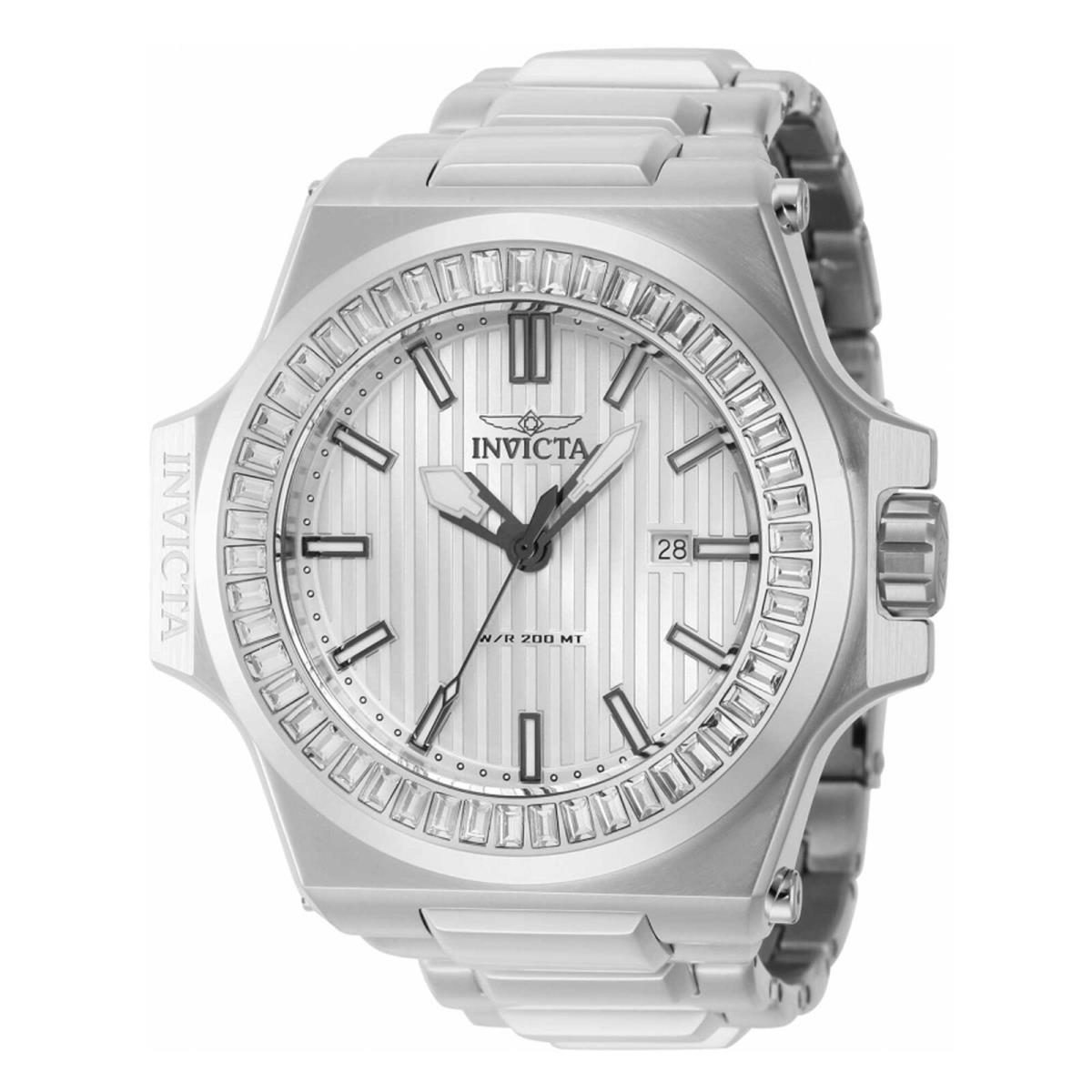 Invicta Men`s Watch Akula Silver Tone Dial Steel Bracelet Date Display 43381 - Dial: Silver, Band: Silver