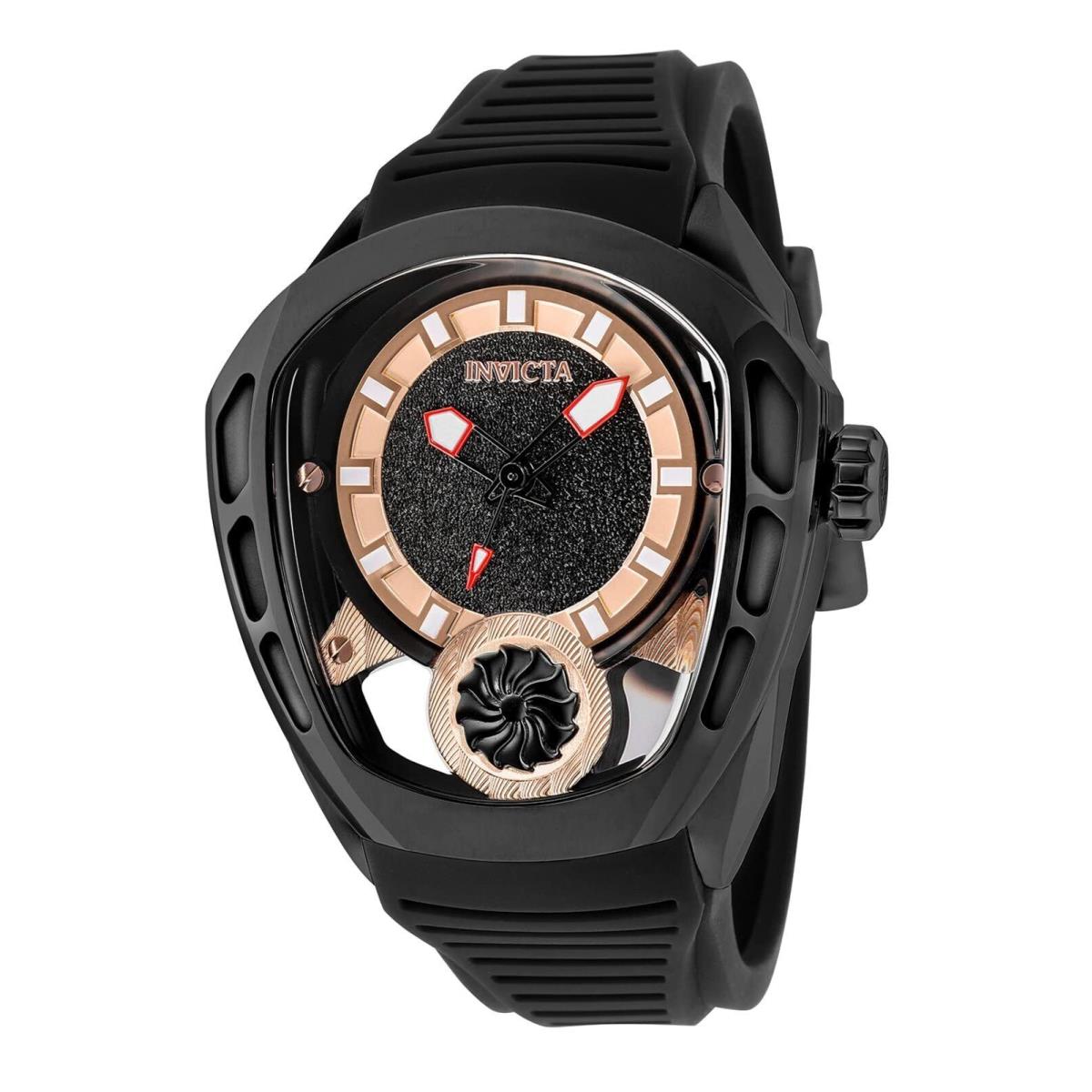 Invicta Men`s Watch Akula Automatic Rose Gold Tone and Black Dial Strap 35445 - Dial: Rose Gold, Black, Band: Black