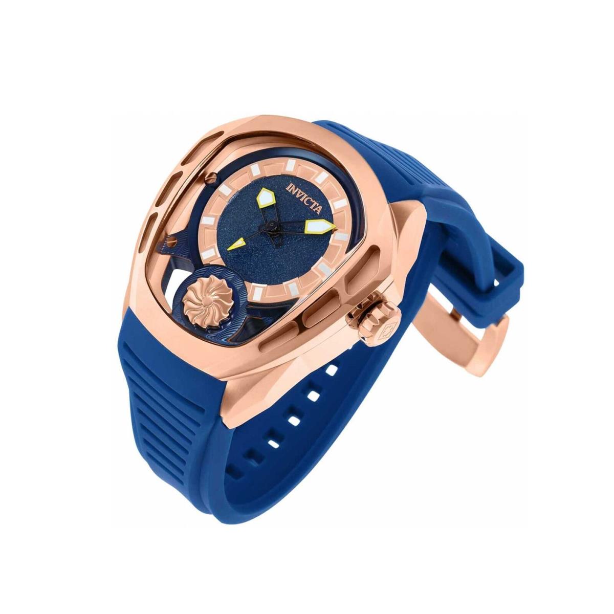 Invicta Men`s Watch Akula Automatic Rose Gold Tone and Blue Dial Strap 35444 - Dial: Rose Gold, Blue, Band: Blue