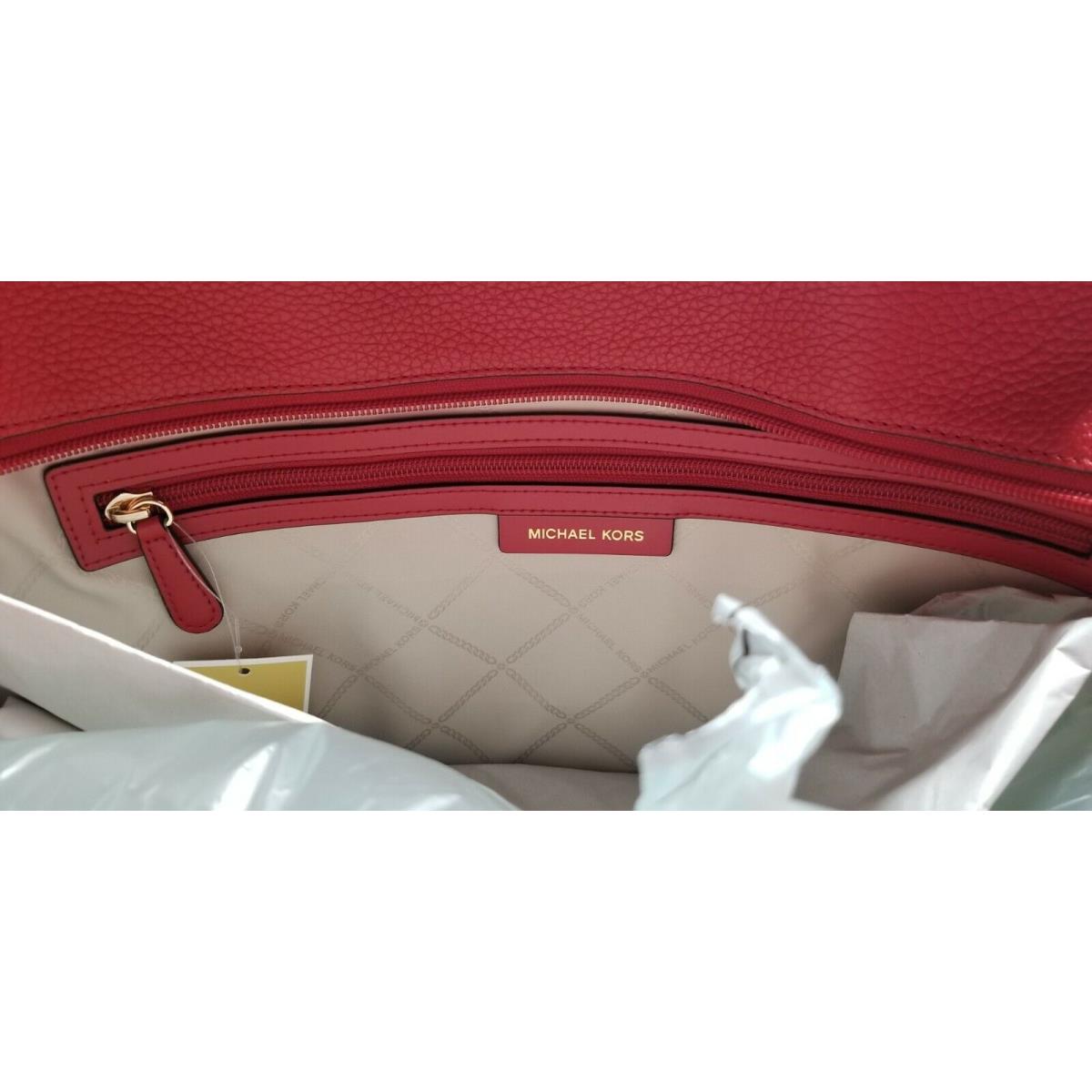 Michael Kors Beck Red Large Tote Bag Weekender Handbag Pebbled Leather