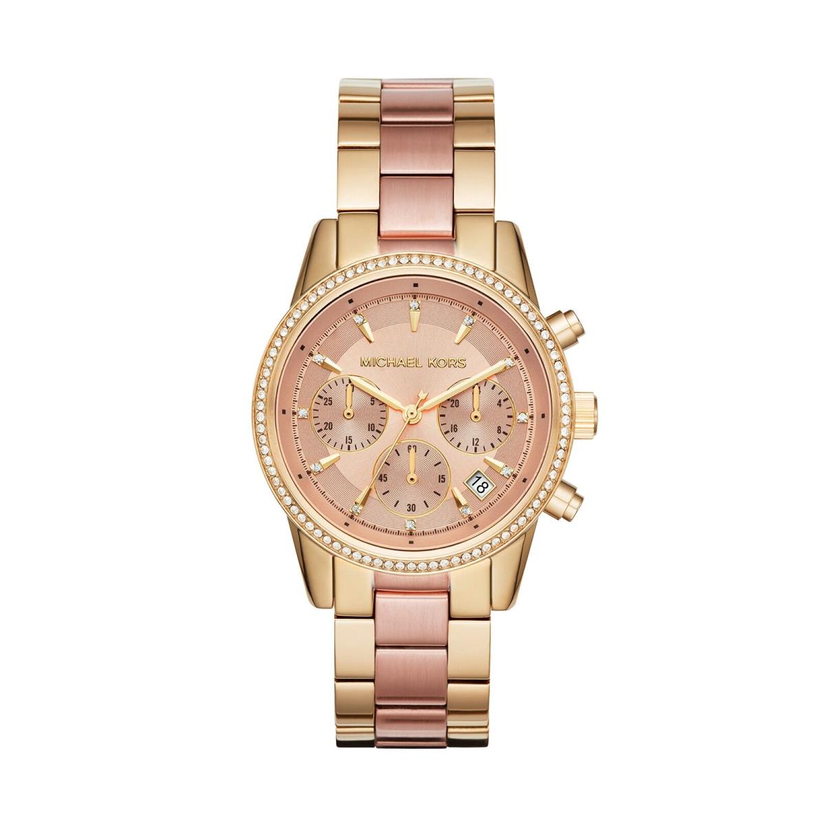 Michael Kors Ritz Chronograph Rose Gold-tone Stainless Steel Womens Watch MK6475