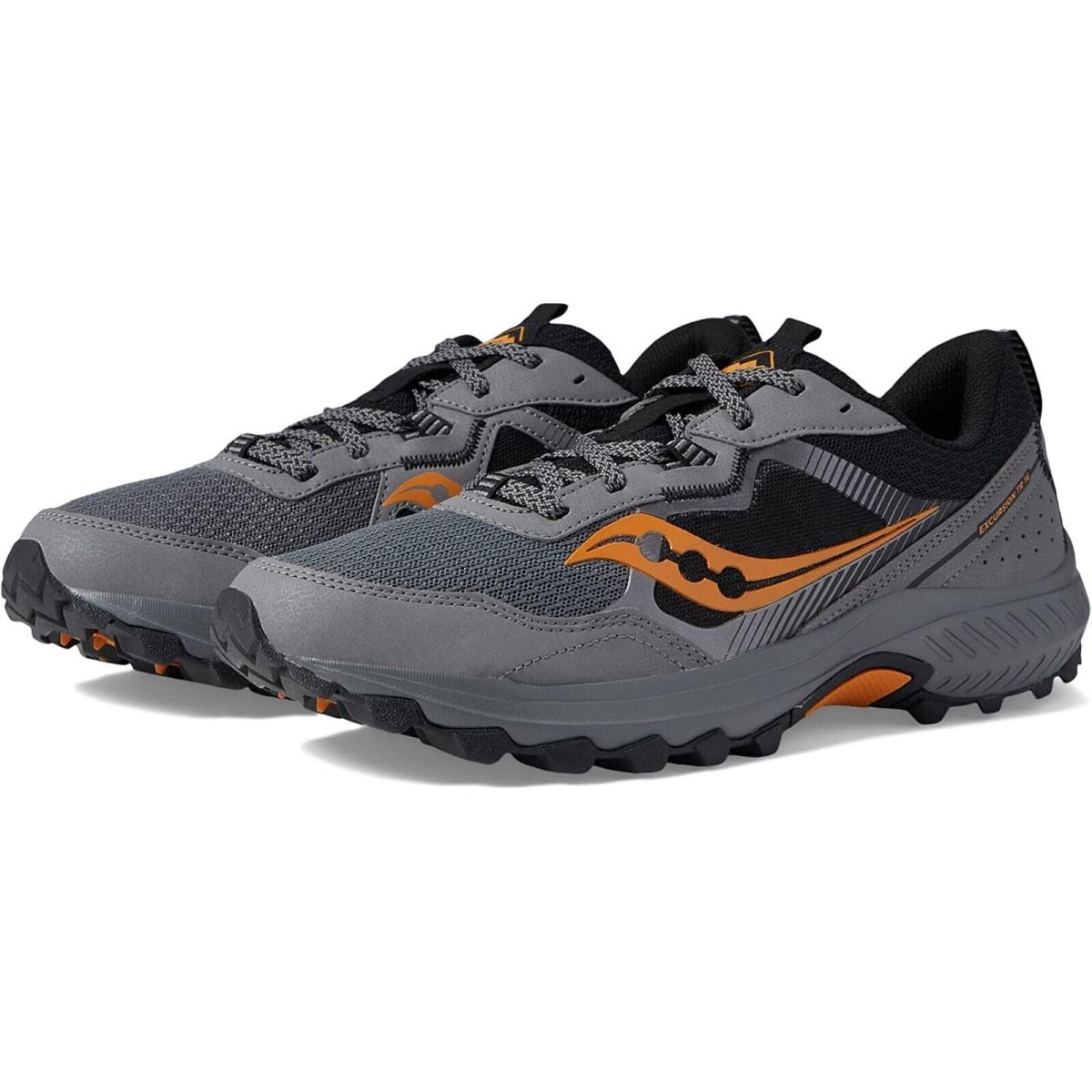 Saucony Excursion 16 Charcoal Orange Trail Running Shoe Men`s Sizes 8-13