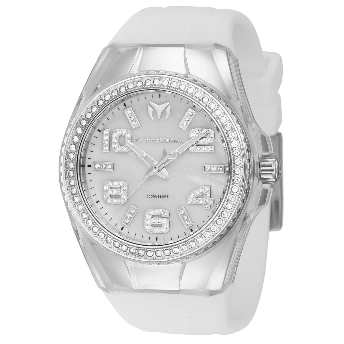 Technomarine TM-121260 Cruise Monogram 42mm Silver with Stones Arrival - Dial: White, Band: White