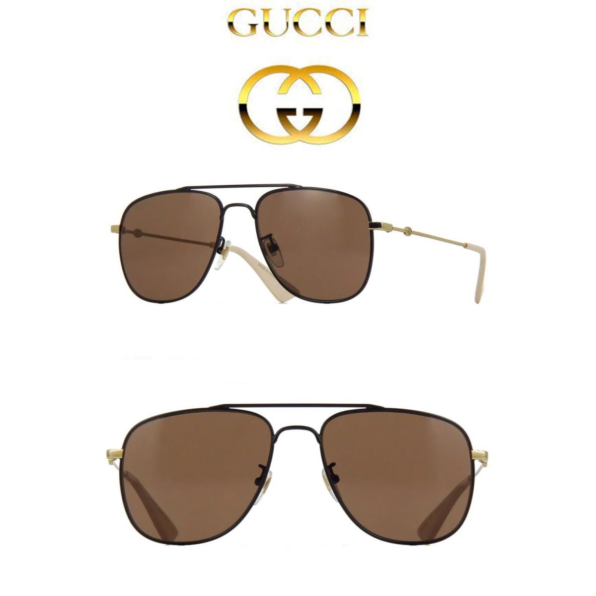 Gucci GG0514S 002 Black/gold Metal Brown Lenses Aviator Sunglasses. 57 mm