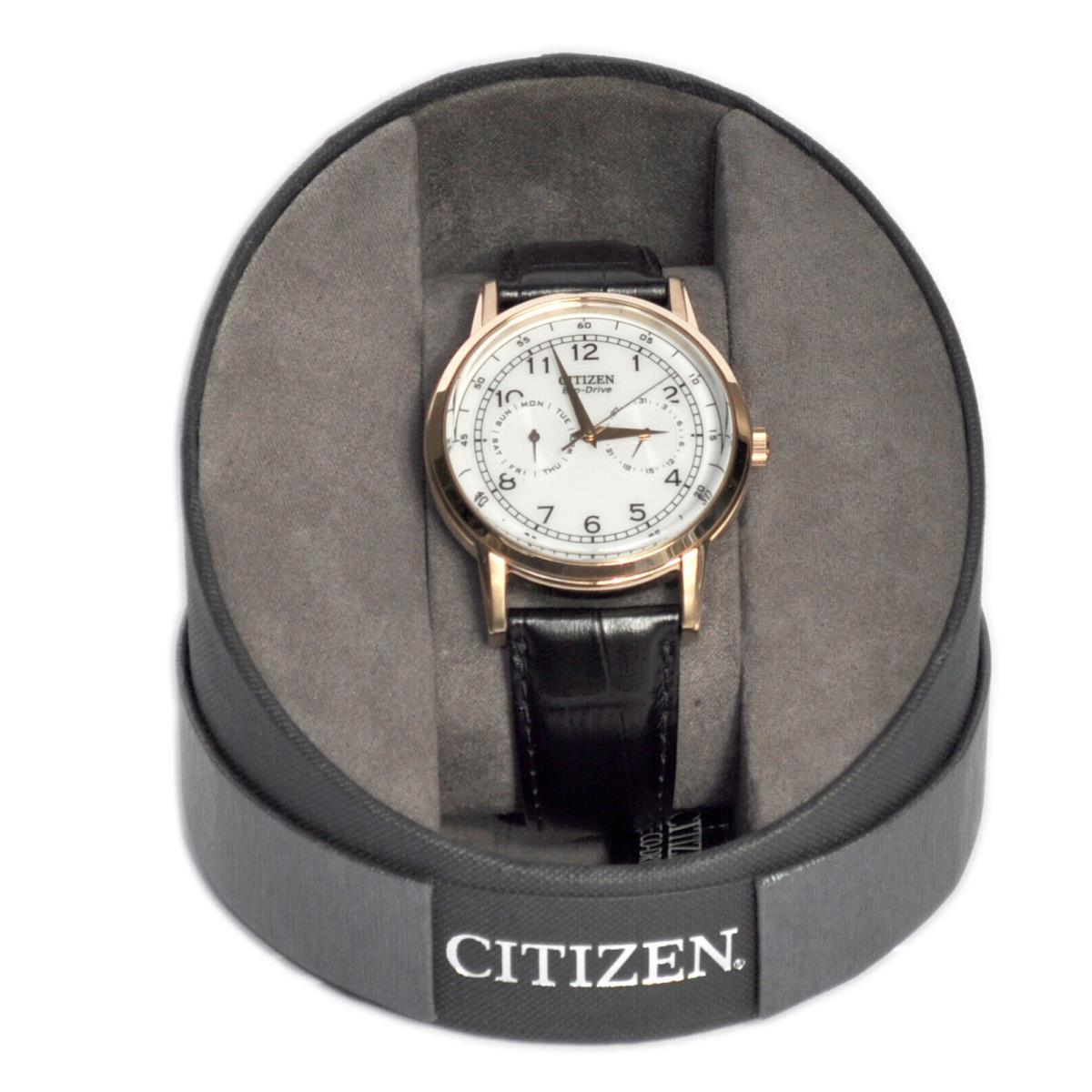 Citizen Eco Drive Corso White Dial Leather Strap Men`s Watch - AO9003-16A - White Dial, Black Band
