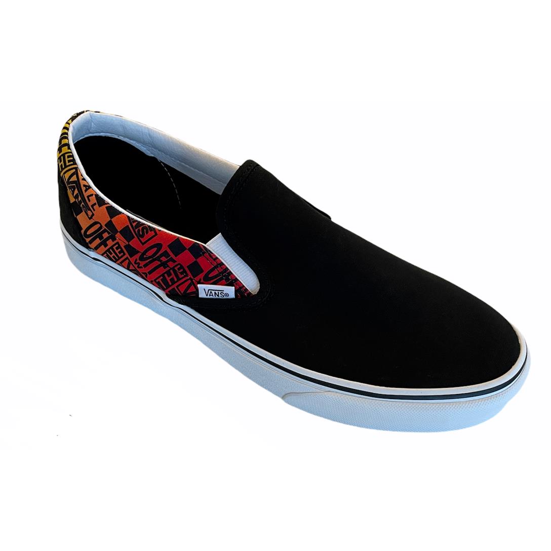 Vans Logo Flame Classic Slip On Canvas Black Men`s Skate Shoes Size 11