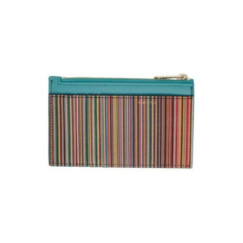 Paul Smith Zip Wallet w/ Multistripe. Turquoise. Made in Italy