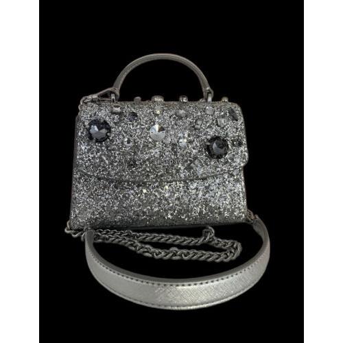 Kate Spade Darcy Top Handle Jeweled Micro Satchel / Crossbody IN Silver - Silver Handle/Strap, Silver Hardware, Silver Exterior