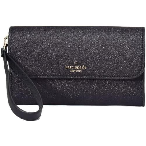 Kate Spade K9255 Boxed Medium Flap Phone Wristlet Wallet Glitter Black