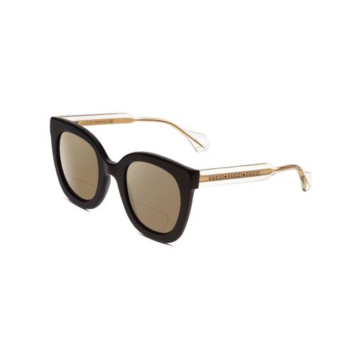 Gucci GG0564S Women Cateye Polarized Bi-focal Sunglasses Black Crystal Gold 51mm Brown