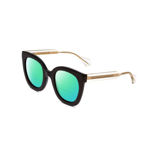 Gucci GG0564S Women Cateye Polarized Bi-focal Sunglasses Black Crystal Gold 51mm Green Mirror