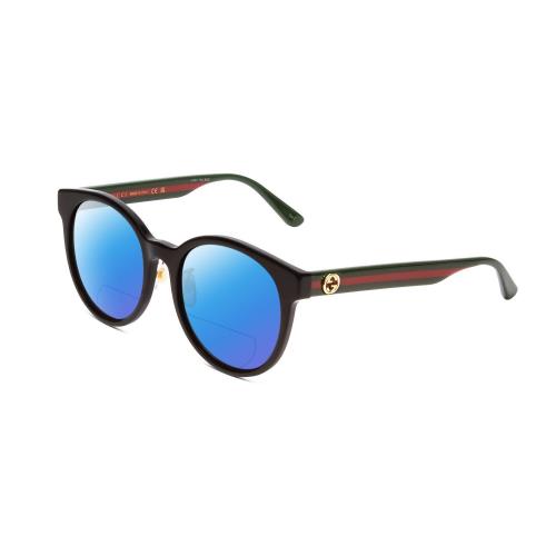 Gucci GG0416SK Women Round Polarized Bi-focal Sunglasses in Black Red Green 55mm Blue Mirror