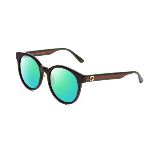 Gucci GG0416SK Women Round Polarized Bi-focal Sunglasses in Black Red Green 55mm Green Mirror